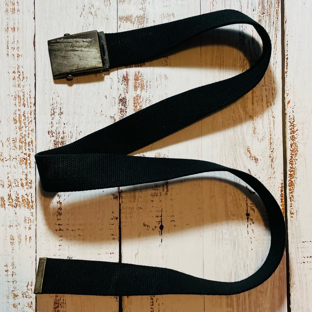 Black Canvas Web Belt with Metal Buckle
